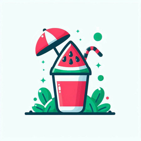 Watermelon milkshake flat icon. Vector illustration in trendy flat styleのイラスト素材