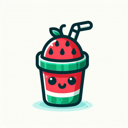 Cute cartoon smoothie cup with watermelon. Vector illustration.のイラスト素材
