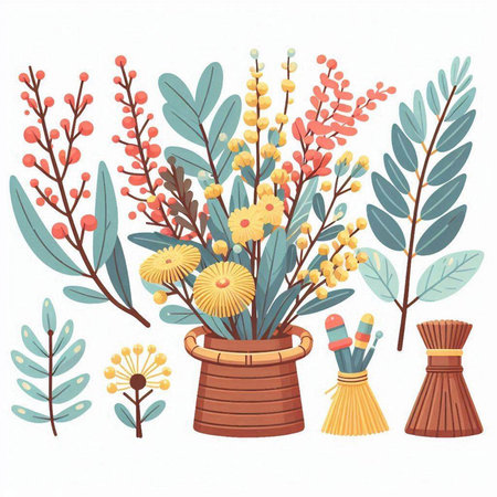 Hand drawn vector illustration of a bunch of spring flowers in a vase.のイラスト素材
