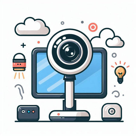 Vector illustration of web camera on white background. Flat style design.のイラスト素材