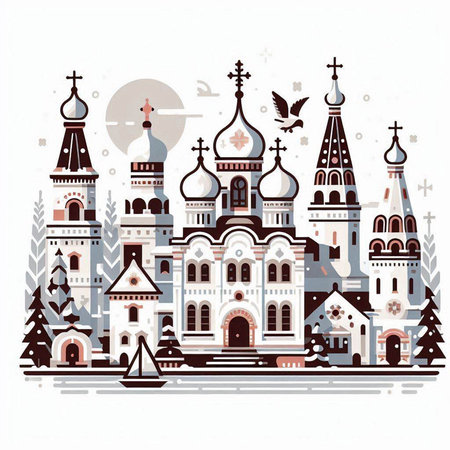 Church of the Intercession of the Blessed Virgin Mary, vector illustrationのイラスト素材