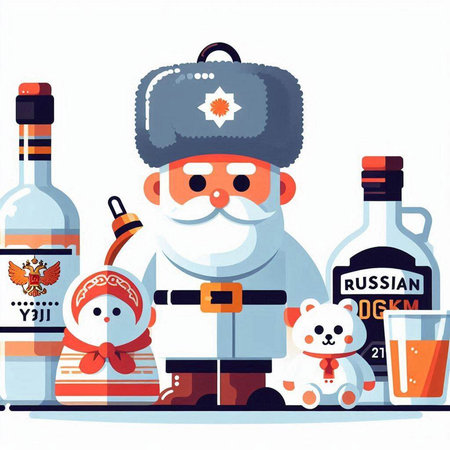 Russian santa claus with christmas gifts. Flat vector illustration.のイラスト素材