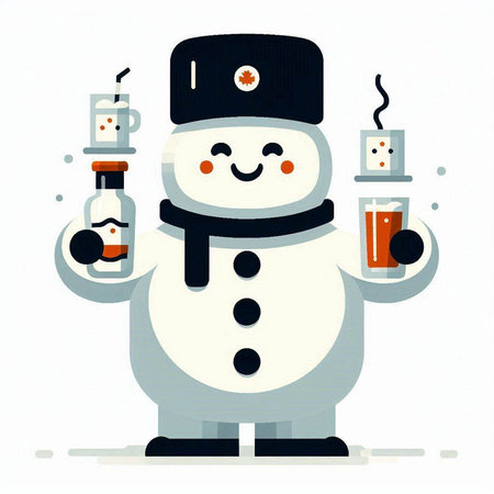 snowman with a glass of mulled wine, vector illustrationのイラスト素材