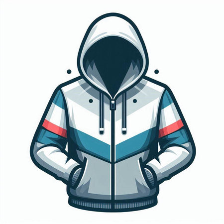 Illustration of a hooded jacket with a hood on a white backgroundのイラスト素材