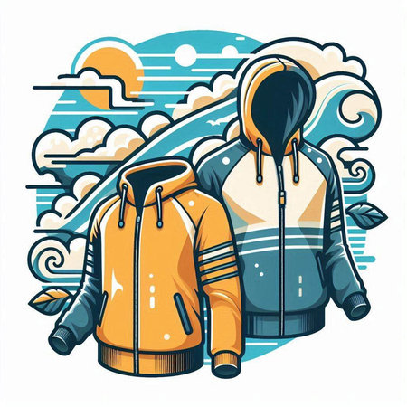 Winter sportswear. Vector illustration of a winter jacket with hood.のイラスト素材