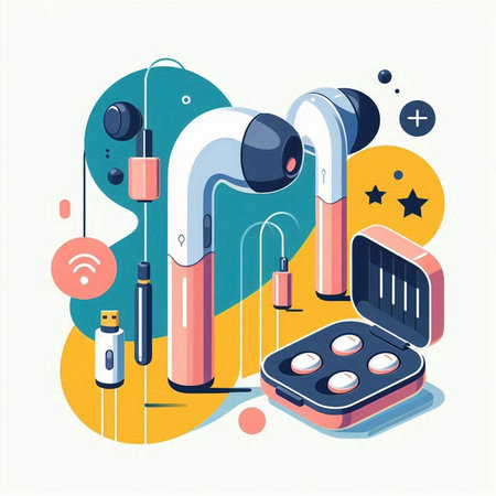 Modern flat design style vector illustration of a set of earphones and mobile phoneのイラスト素材