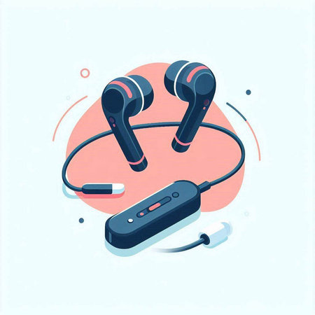 Wireless headphones and remote control. Vector illustration in flat style.のイラスト素材