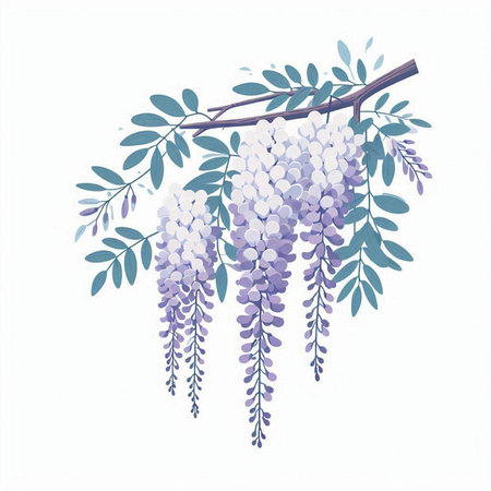 Wisteria flowers on white background. Hand drawn vector illustration.のイラスト素材