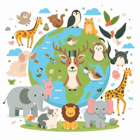 Animals around the world. Cute vector illustration in cartoon style.のイラスト素材