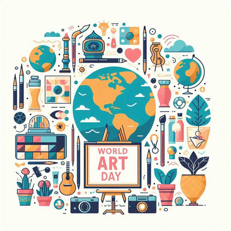 World art day concept. Vector illustration in flat design style. Elements for your design.のイラスト素材