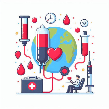 Blood donation, world blood donor day concept, flat design vector illustration.のイラスト素材