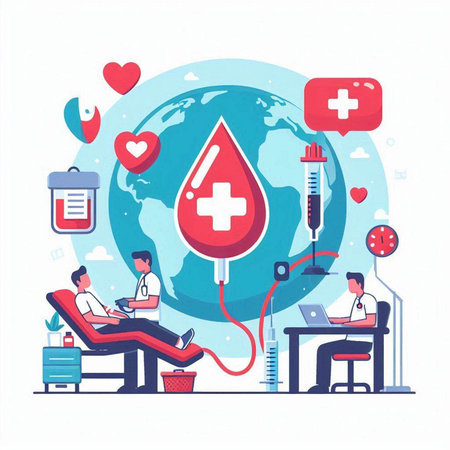 Blood donation concept. Flat design vector illustration for web and mobile websiteのイラスト素材