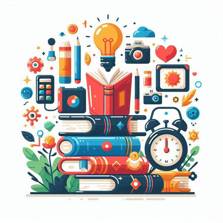 Flat design vector illustration concept of education, knowledge, learning, back to school, college, university, university, college, college, university, college.のイラスト素材