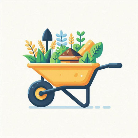 Garden wheelbarrow vector illustration. Gardening flat icon.のイラスト素材