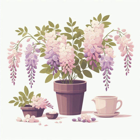 Flowering wisteria in a pot. Vector illustration.のイラスト素材