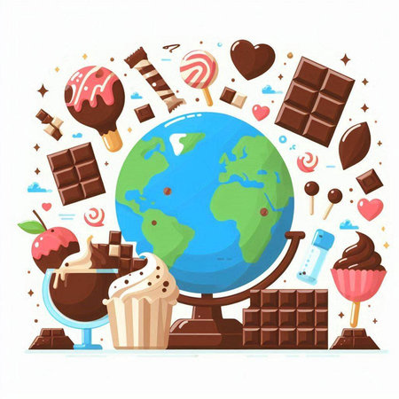 Chocolate world. Vector illustration in flat style. Elements for your design.のイラスト素材