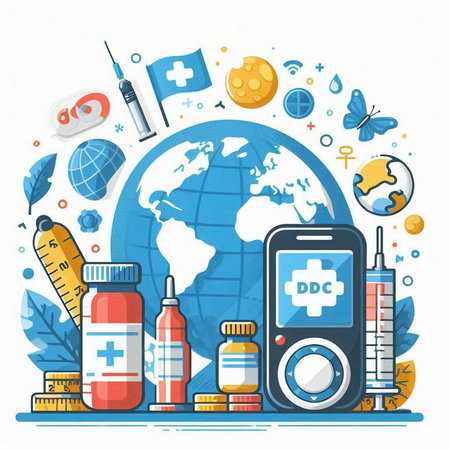 Vector illustration of World Health Day background with flat icons. Healthcare and medical concept.のイラスト素材
