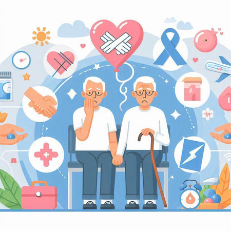 Elderly people healthcare concept. Vector illustration in flat style.のイラスト素材