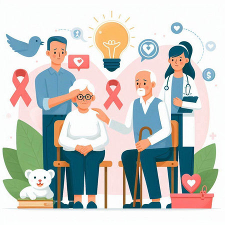 Elderly people with health care. Vector illustration in flat styleのイラスト素材