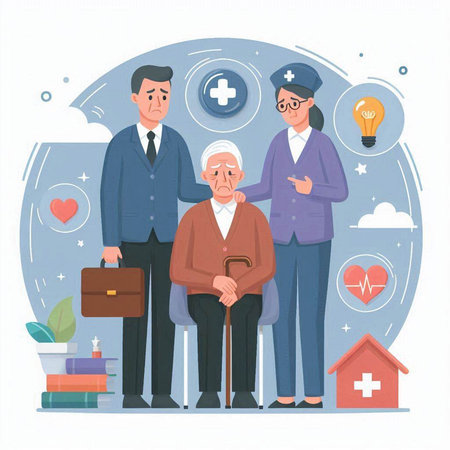 Old people, healthcare and medicine concept. Vector illustration in flat styleのイラスト素材