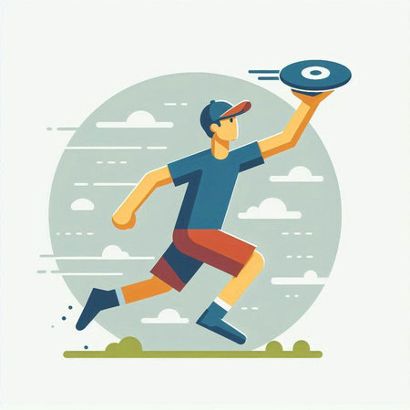 Illustration of a man throwing a disc in the air. Flat design.のイラスト素材