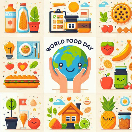 World food day icons set. Cartoon illustration of world food day vector icons for web designのイラスト素材