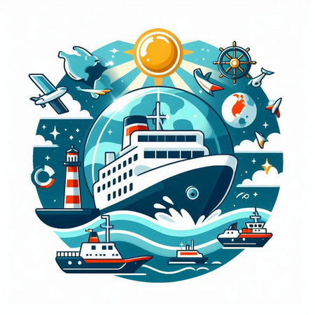 Cruise ship in the sea. Vector illustration on white background.のイラスト素材