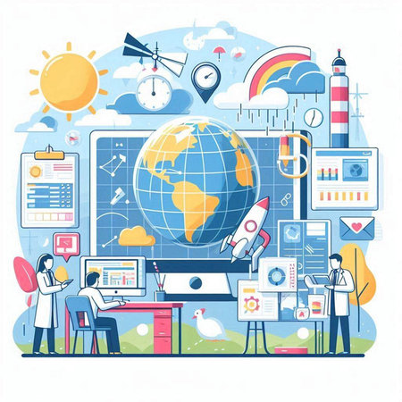 Vector illustration of online education, distance learning, e-learning.のイラスト素材