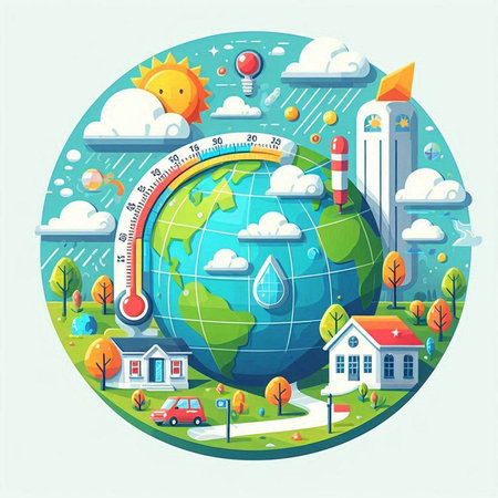 Flat design concept of global warming and climate change. Vector illustrationのイラスト素材