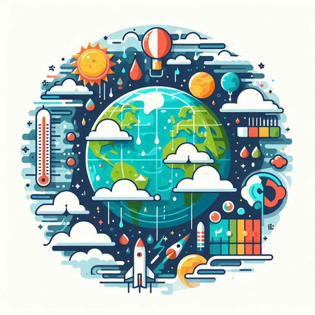 Vector illustration of global warming, climate change and global warming concept in flat style.のイラスト素材