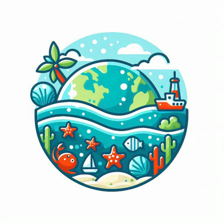 Vector illustration of the sea in a circle on the theme of travel.のイラスト素材