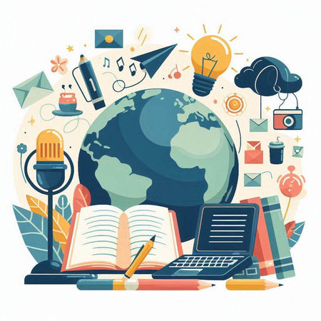 Flat design vector illustration concept of education, knowledge, wisdom and learning.のイラスト素材