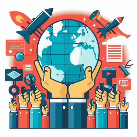 Vector illustration of human hands holding Earth globe. Concept of global business.のイラスト素材