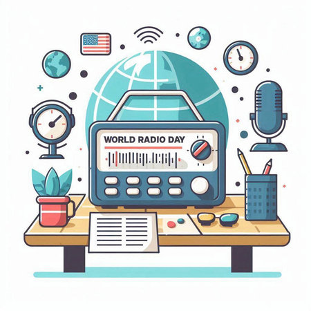 World Radio Day. Vector illustration in flat design style. World Radio Day concept.のイラスト素材