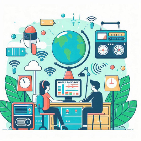 Vector illustration of people working at home. Flat style design. Global communication concept.のイラスト素材