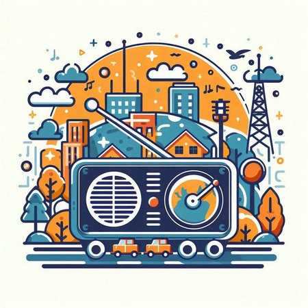 Retro radio in the city. Vector illustration for your design.のイラスト素材