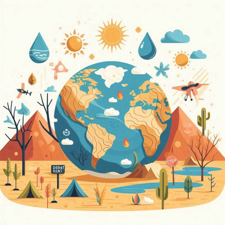 Vector illustration of the planet earth in the flat style. Global warming concept.のイラスト素材