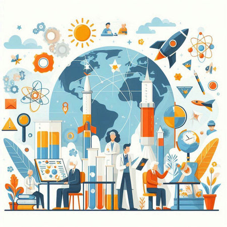 Flat design modern vector illustration concept of business, education, research, development, teamwork.のイラスト素材