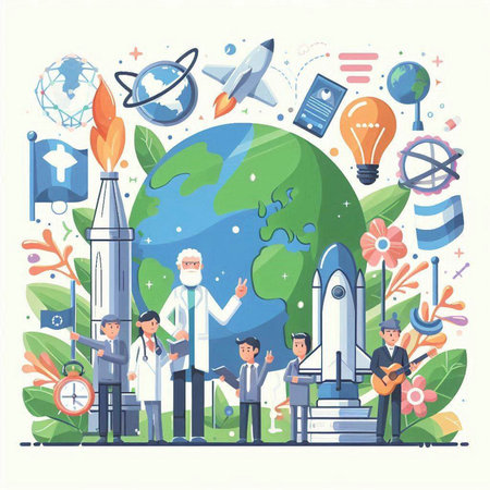 Flat design modern vector illustration concept of education, science, research, development, knowledge.のイラスト素材