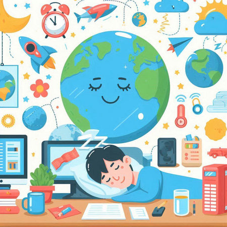 Vector illustration of a boy sleeping in front of the computer. The concept of remote work from home.のイラスト素材