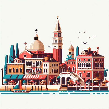 Venice, Italy. Vector illustration. Colorful hand drawn illustration of Venice, Italy.のイラスト素材