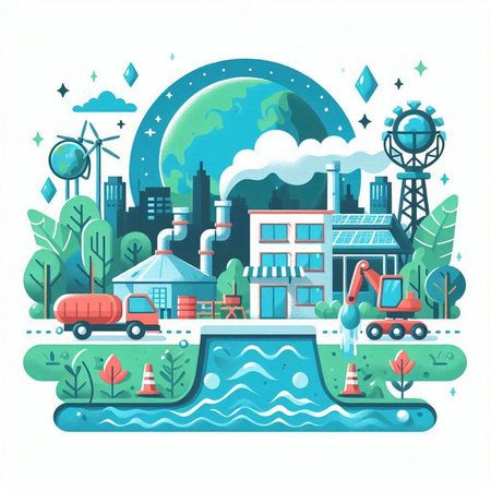 Ecology concept. Eco friendly city. Vector illustration in flat styleのイラスト素材