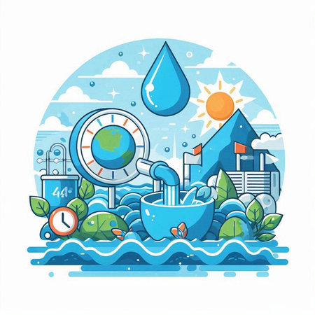 Save water concept. Vector illustration in flat line style. Environmental protectionのイラスト素材