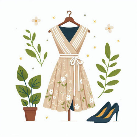 Women's clothing on a hanger. Vector illustration in flat styleのイラスト素材