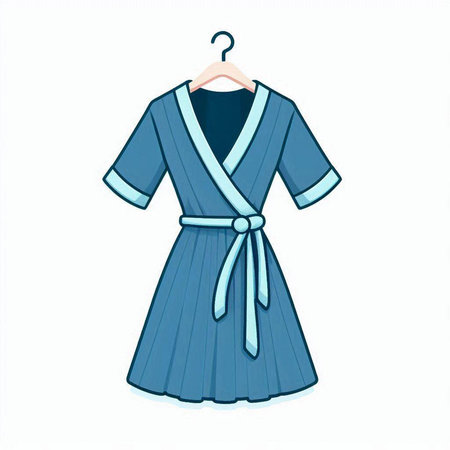 Blue dress on a hanger on a white background. Vector illustration.のイラスト素材