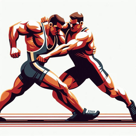 Two men running in the race, sports competition, vector illustration.のイラスト素材