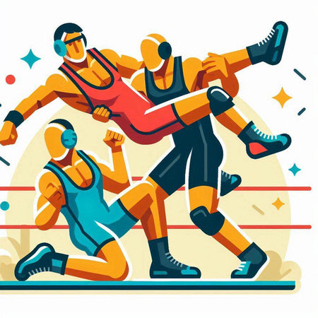 Two young men running in the ring. Flat style vector illustration.のイラスト素材