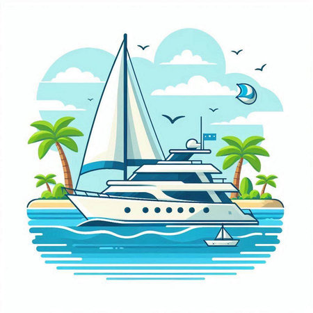 Yacht on the sea. Vector illustration in a flat style.のイラスト素材