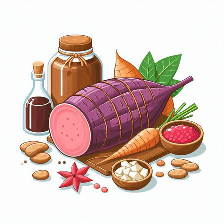 Illustration of a set of ingredients for cooking in a cartoon styleのイラスト素材