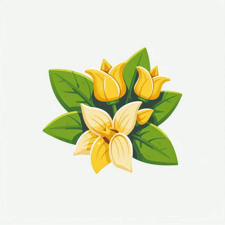 Bouquet of yellow flowers with green leaves. Vector illustration.のイラスト素材